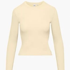 Aritzia TNA Ribbed Long Sleeve Tee in Froth Cream